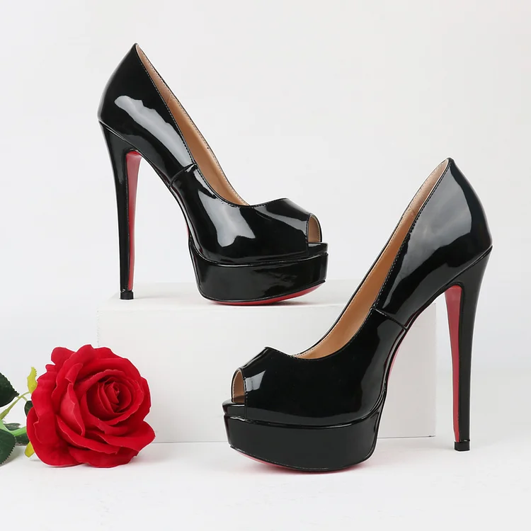 150mm Sky High Platform Pumps Black Patent