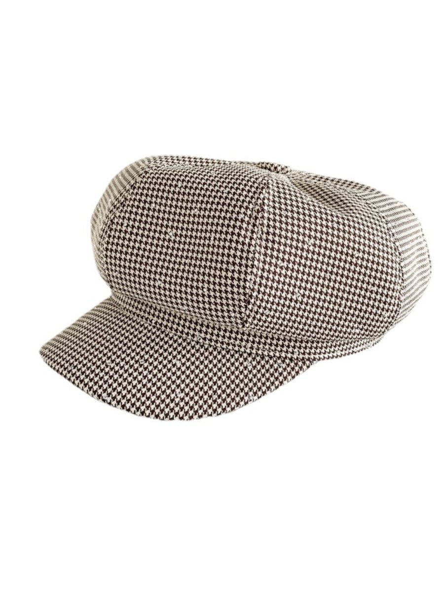 Women's Beret Hats Houndstooth Print Adjustable Button Vintage Newsboy Hats