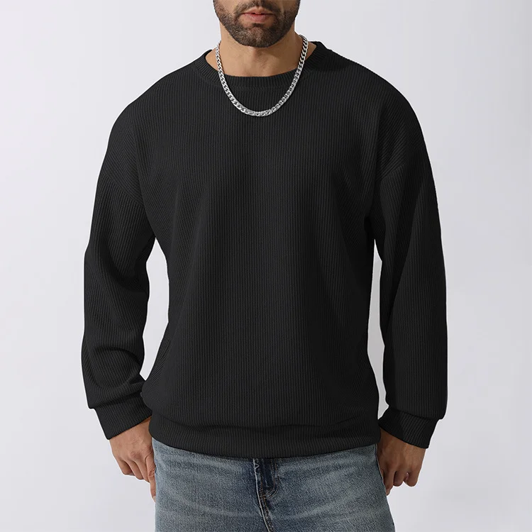 Aonga Maden New Hoodie Sweatshirts Casual Long Sleeve Tops Streetwear Round Neck T-Shirt American Vintage Waffle Hoodie