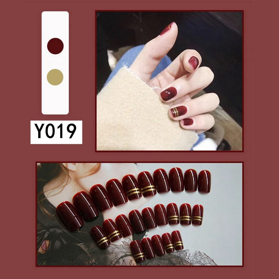 Fashion 24pc/set French Styel Press On False Nail Tips 10 Sizes Fake Nails Full Cover Nail Tips With Nail Adhesive Tab Sticker-Nail Inspo