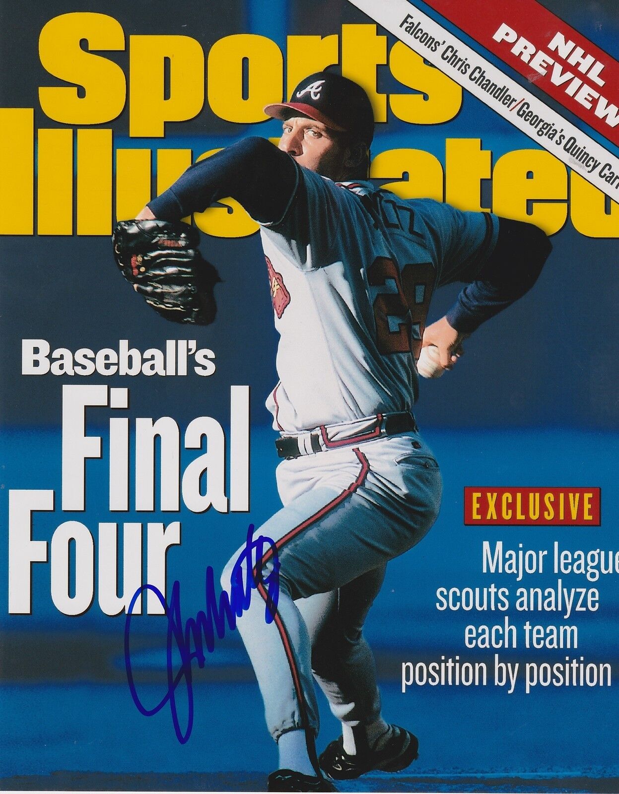 JOHN SMOLTZ ATLANTA BRAVES SPORTS ILLUSTRATED COVER SIGNED 8x10