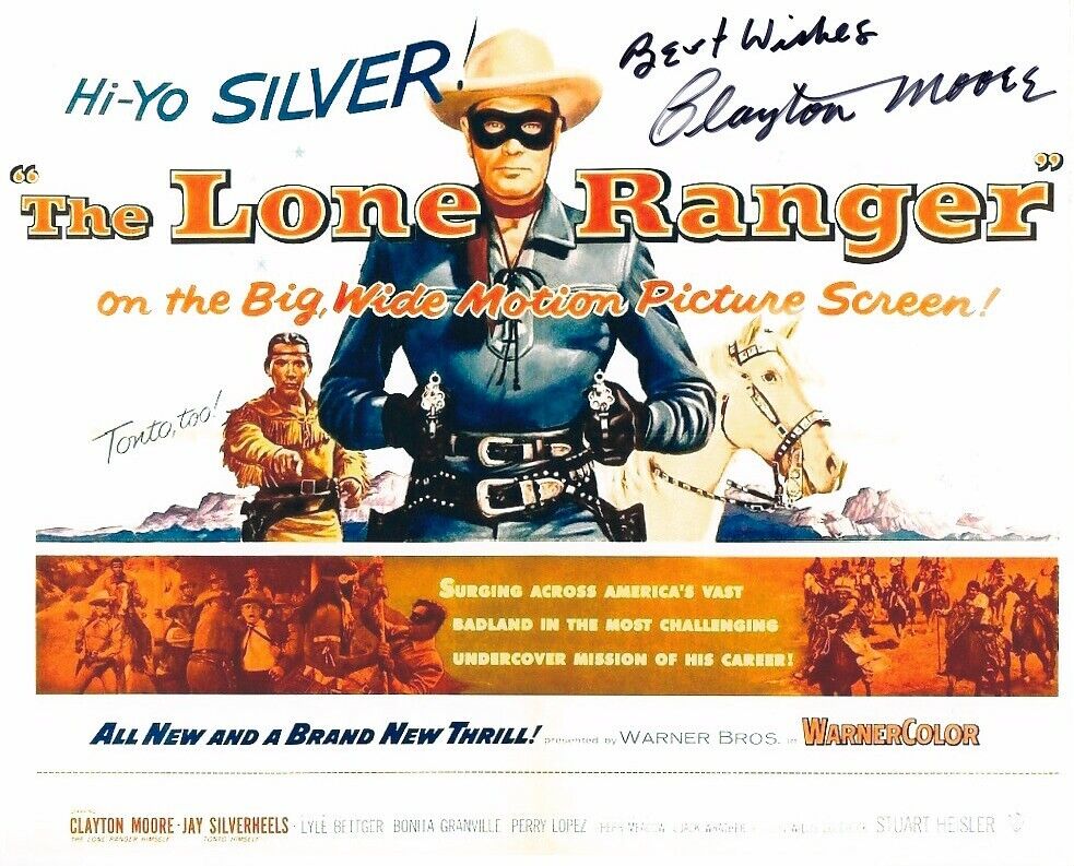 CLAYTON MOORE hand-signed THE LONE RANGER 8x10 lifetime coa MASKED WESTERN HERO