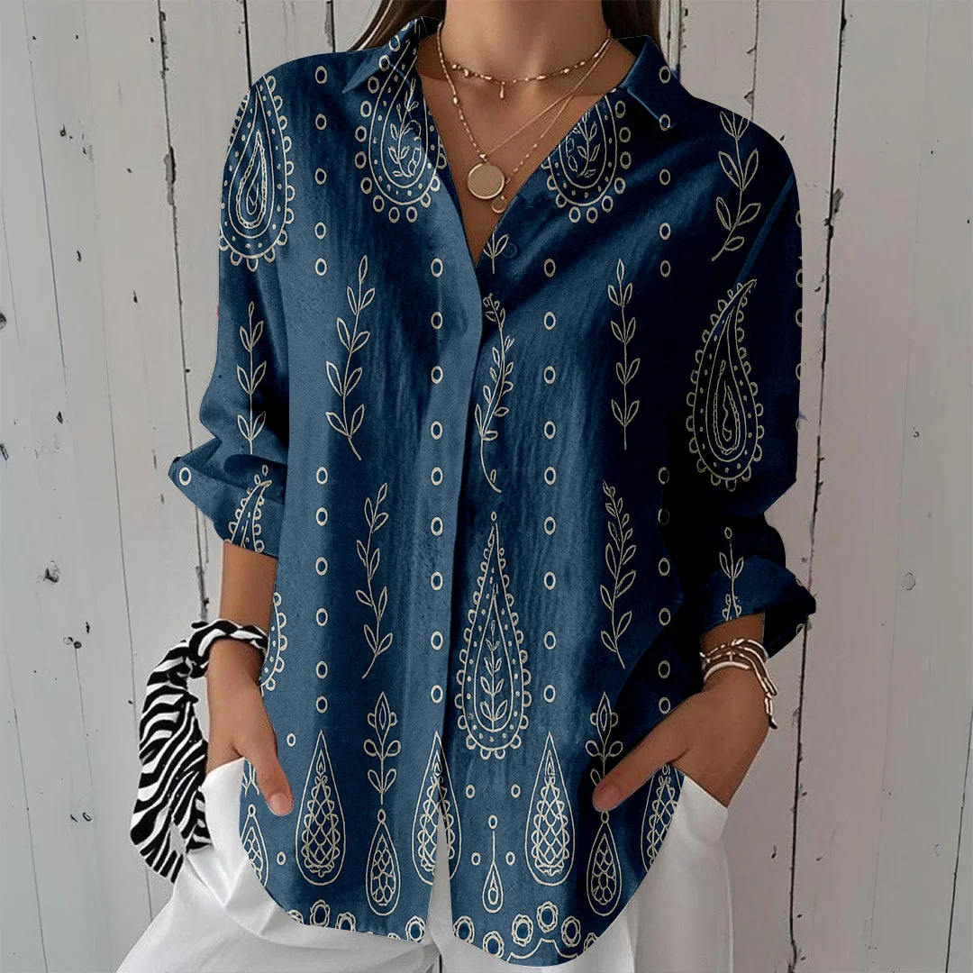 Style & Comfort for Mature Women Women Paisley,Blue DZCL0314 3/4 Sleeve Shirt Collar Printed Button Tops