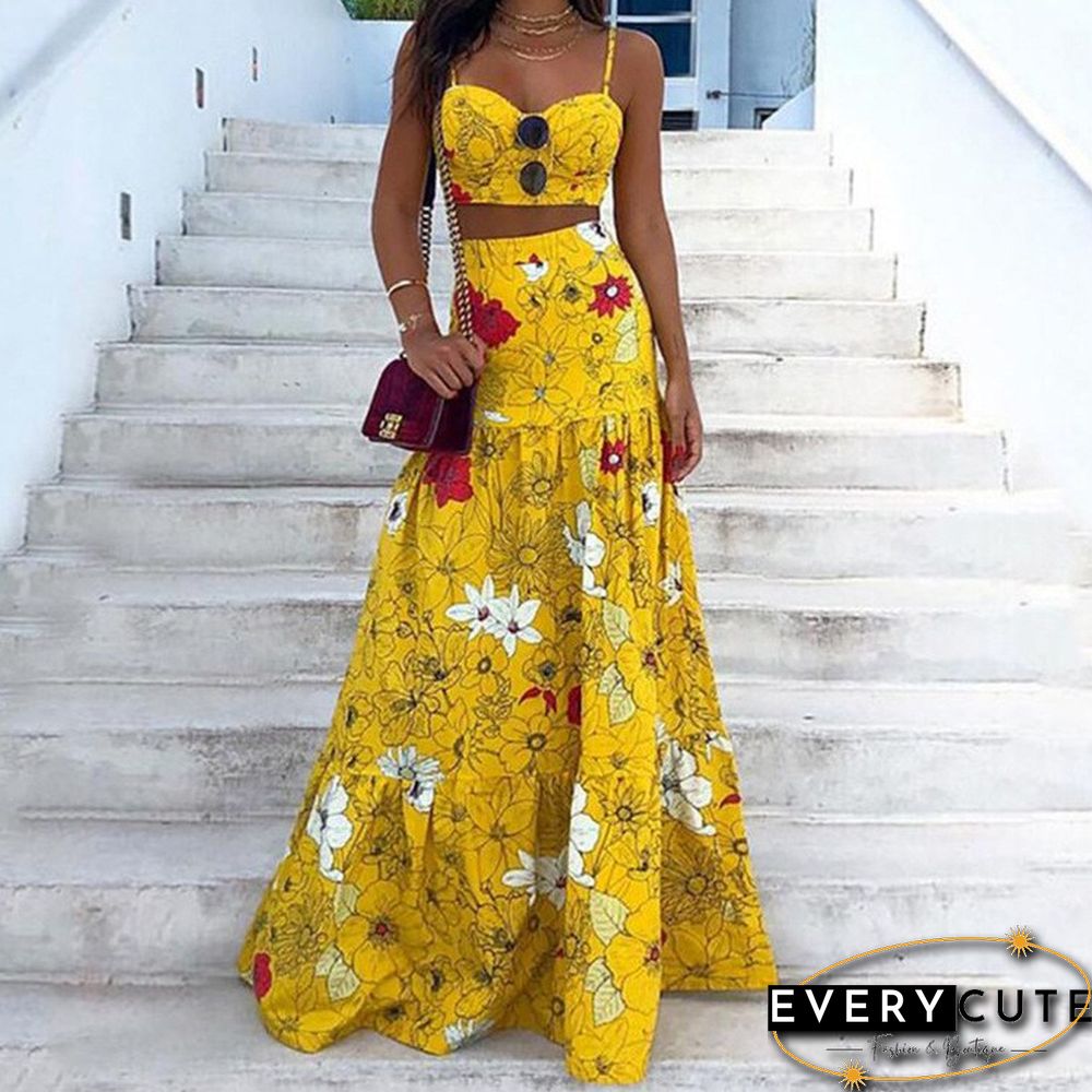 Summer New Sexy Ladies Print Dress Women Casual Sling Hollow High Waist Boho Dress Vestido Feminino