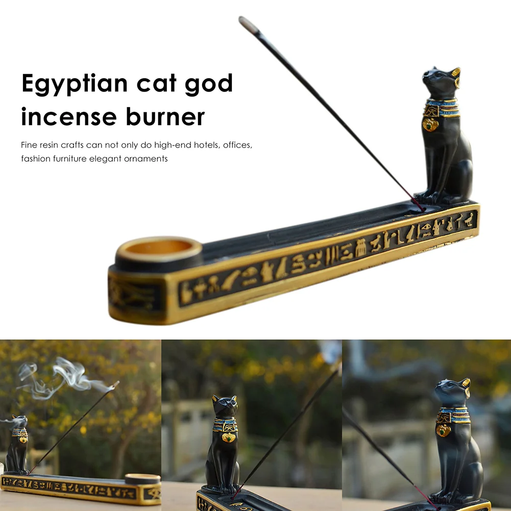 Egyptian Mythology Bastet Cat Resin Craft Incense Burner Holder Censer Base