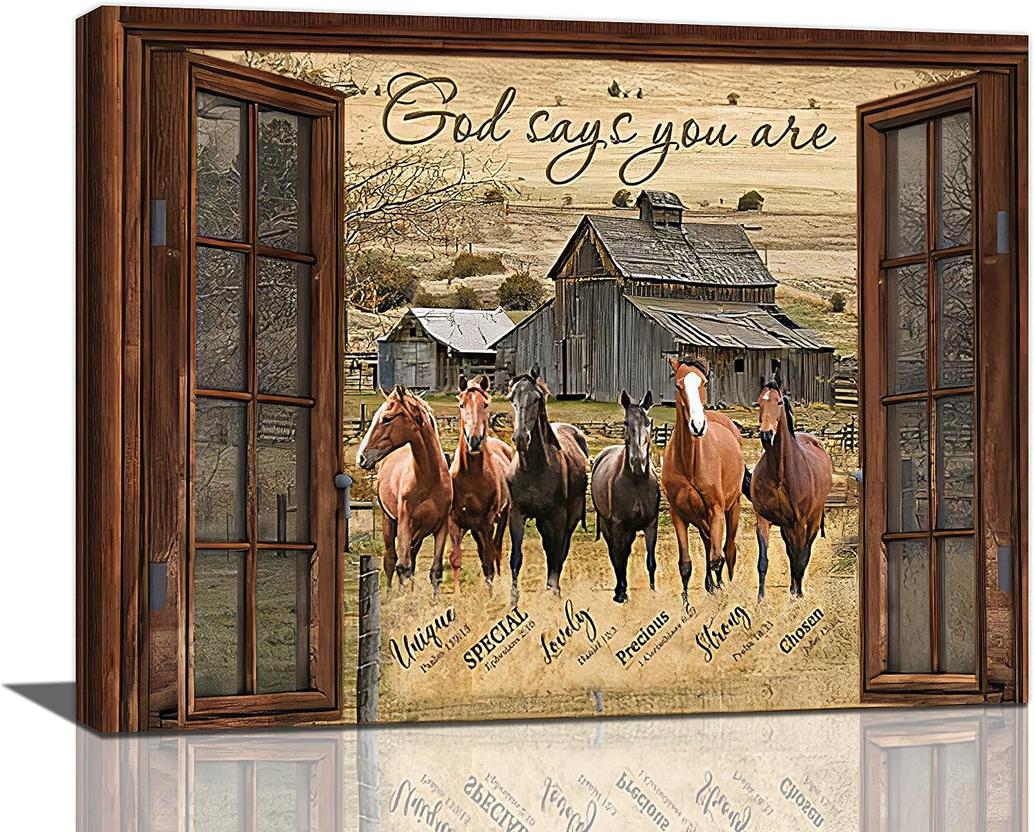 Farmhouse Horse Wall Art Window Barn Pictures Wall Decor Inspirational Quotes Canvas Painting Print Artwork Modern Home Decor Framed for Living room Bedroom Bathroom 12 inch X16 inch  Window2