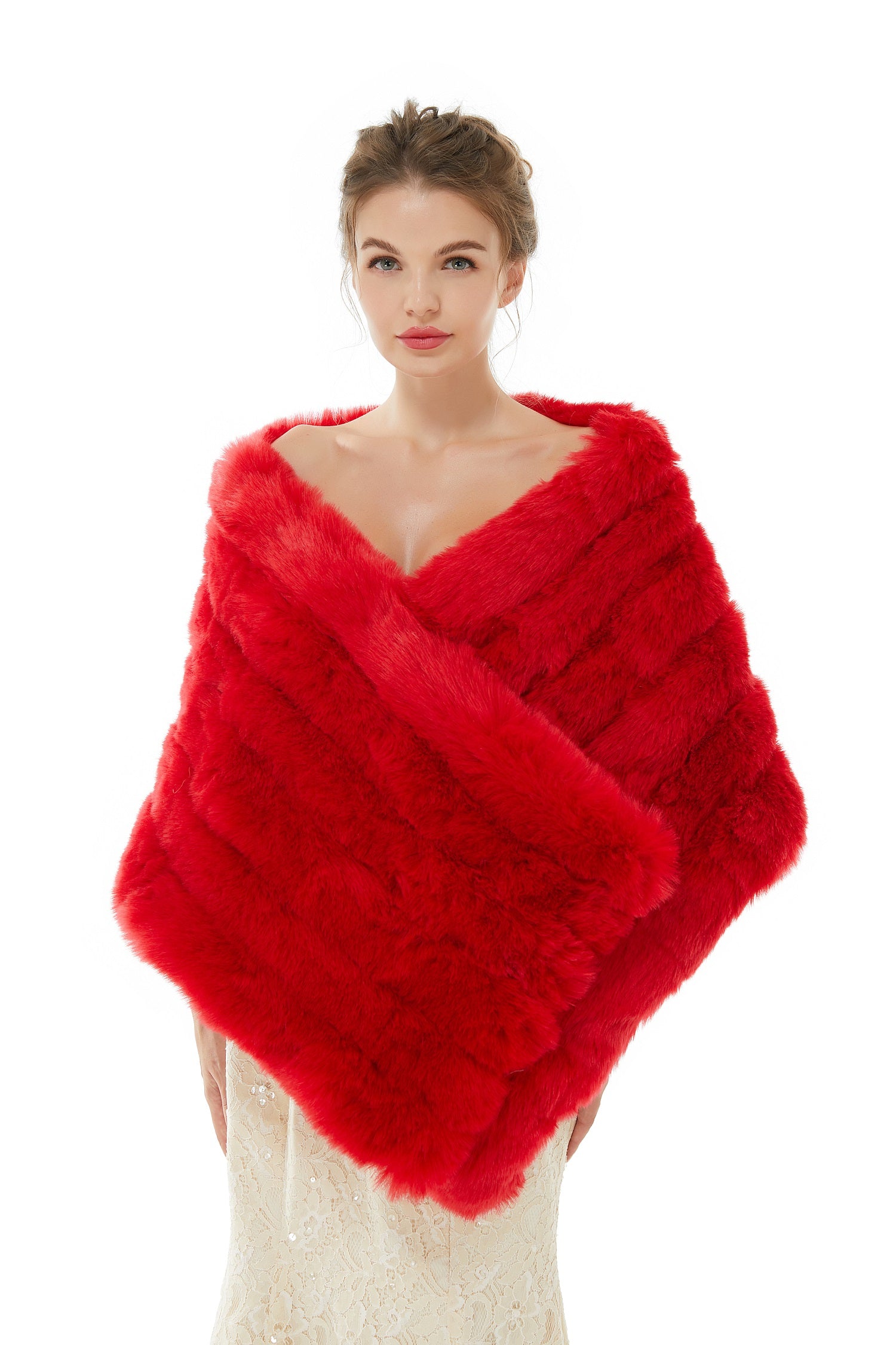 Warm Red Wedding Shawl Faux Fur Bridal Wrap Online - lulusllly