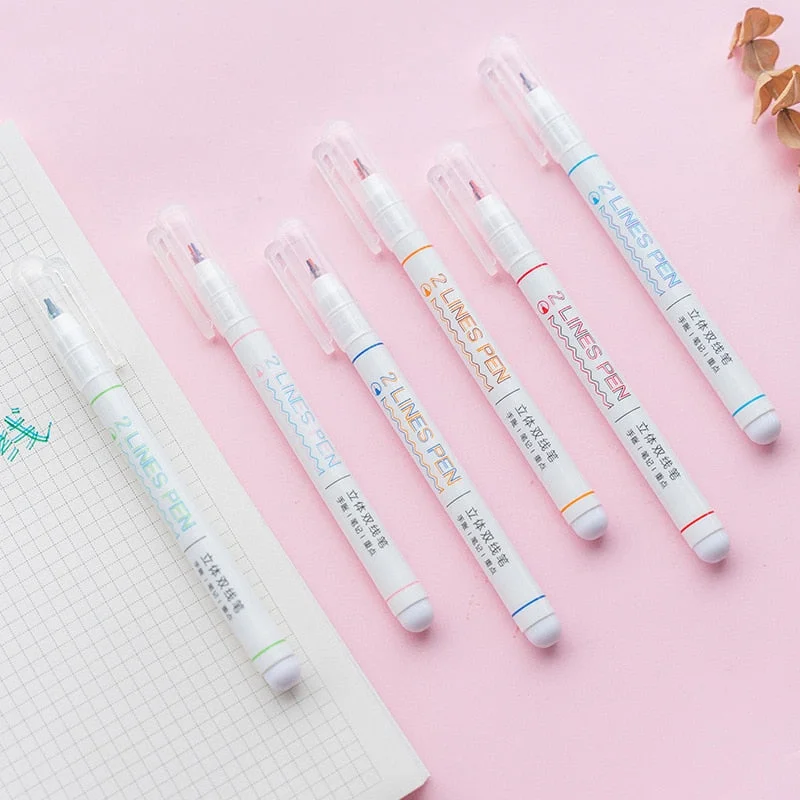 1 Pcs Lytwtw's Double 2 lines pen Text Creativity Cute Art Colored markers Graffiti Highlighter stationery highlighters Gift