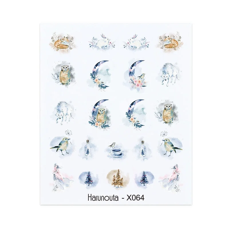 Harunouta Leaves Flowers Tree Water Decals Slider For Nails Spring Flower Butterfly Snake Design Stickers Nail Art Decoration-Nail Inspo