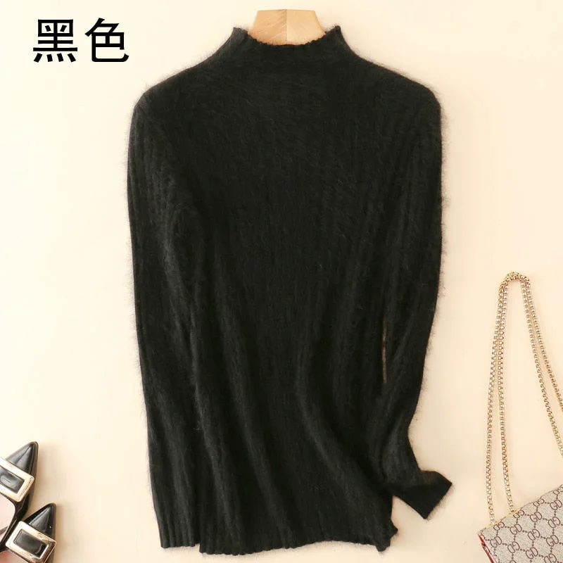 Winter 100% Mink Cashmere Knitted Pullover Women&#39;s Sweater Jumper Super Warm Female Soft Elasticity Slim Sweater Full Femme