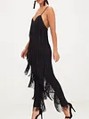 Spaghetti-Neck Backless Tasseled Solid Color Stylish Jumpsuit