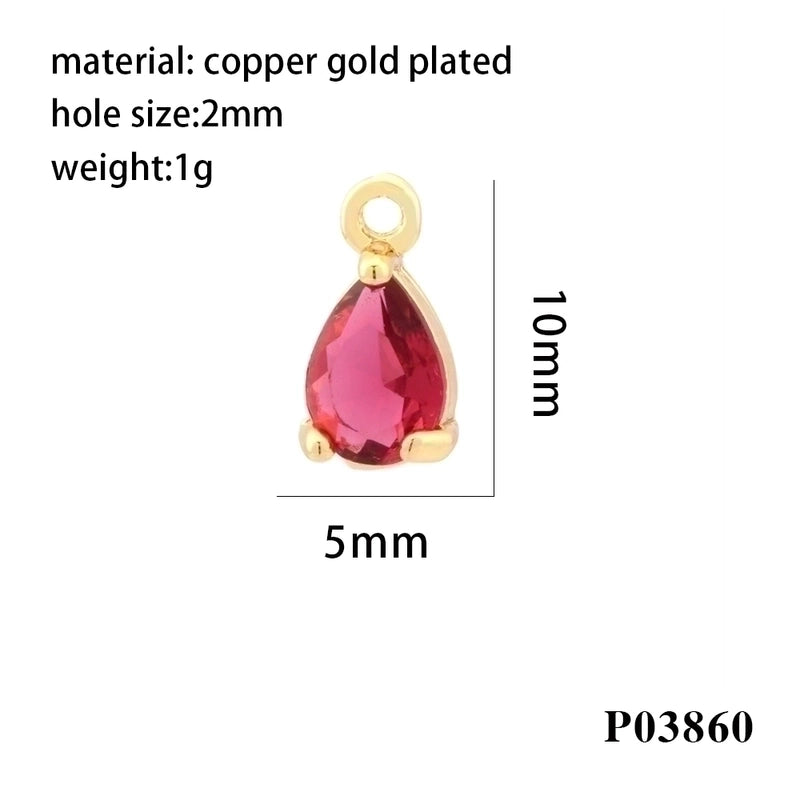 Minimalist Water Droplets Copper Plating Inlay Zircon 18k Gold Plated Charms