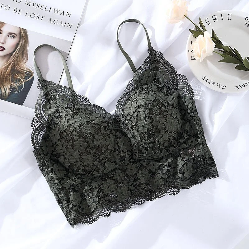 Fashion Push Up Bra For Women New Seamless Sexy Floral Lace Wrapped Chest No Steel Ring Cross Back Bralette