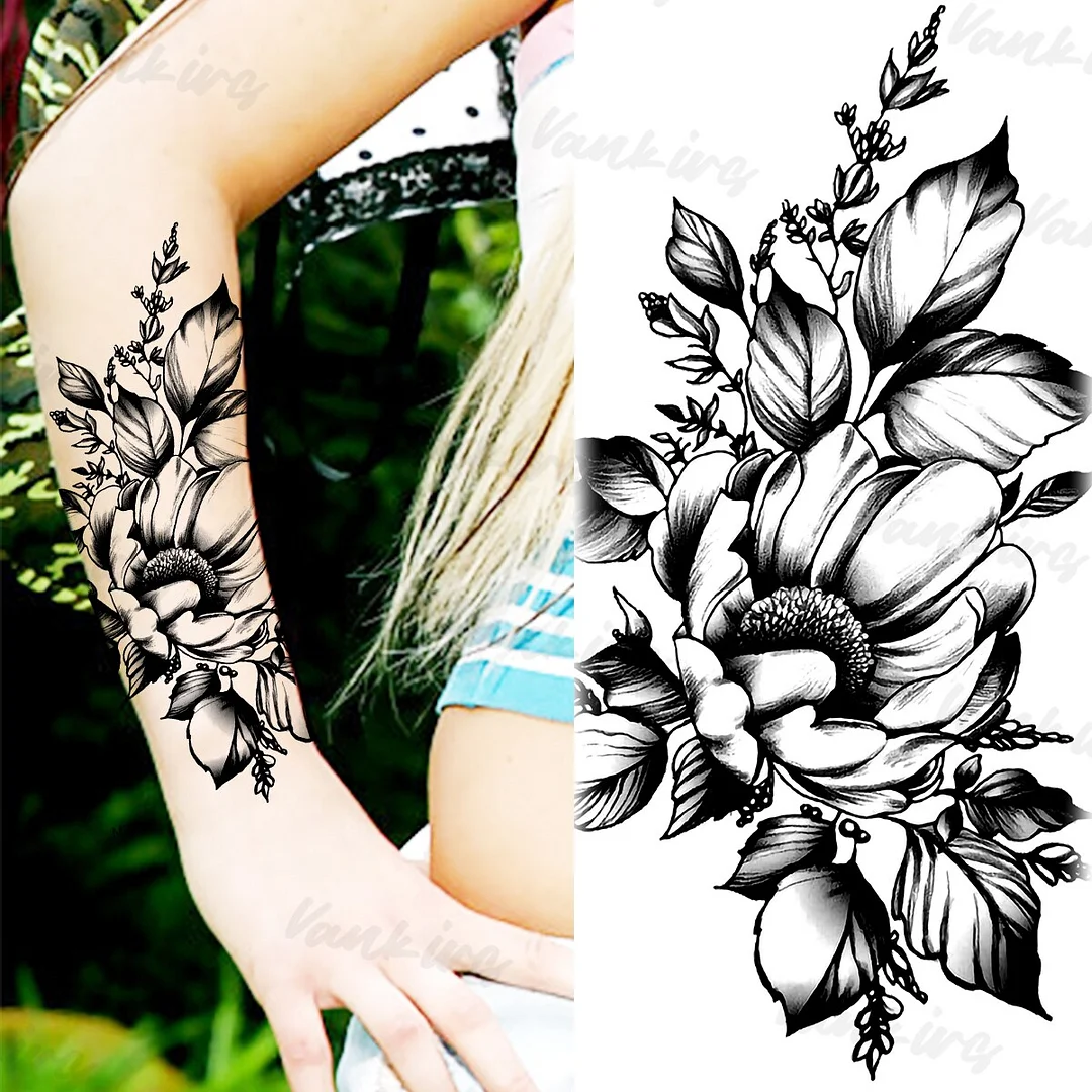 Sdrawing Peony Temporary Tattoos For Women Girls Realistic Anchor Butterfly Flower Fake Tattoo Sticker Sexy Body Arm Tatoos DIY