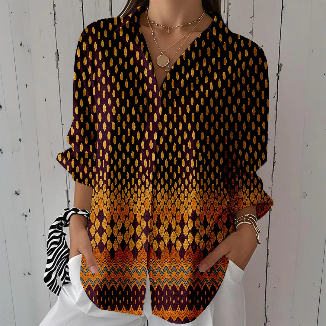 Style & Comfort for Mature Women Women Polka-Dot,Red,Black DZCL0315 3/4 Sleeve Shirt Collar Printed Button Tops