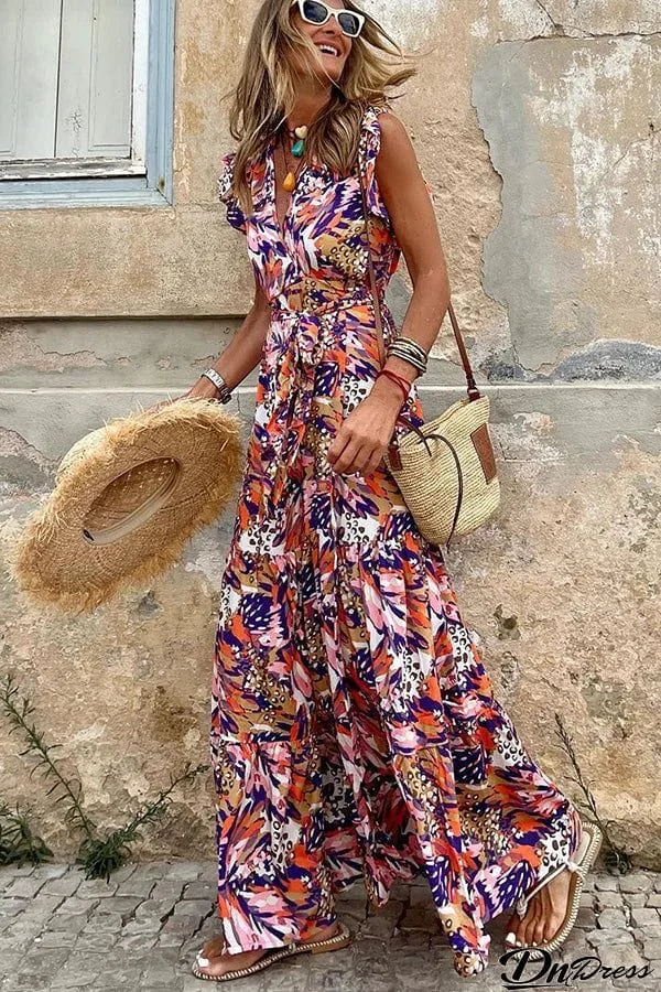 Pursue Your Passion Floral Ruffle Sleeve Maxi Dress