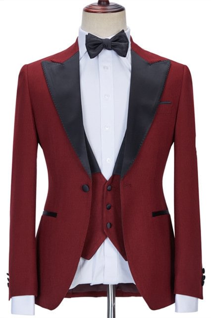 Peaked Lapel Red Business Prom Suits For Guys With Three Pieces | Ballbellas Ballbellas