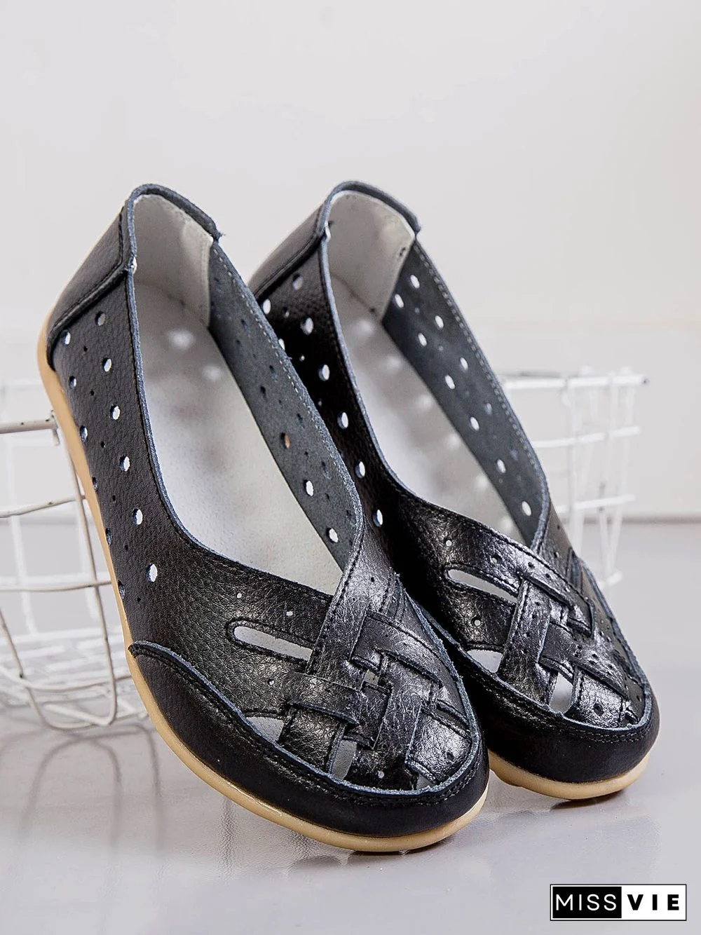 Hollow Leather Soft Sole Shoes