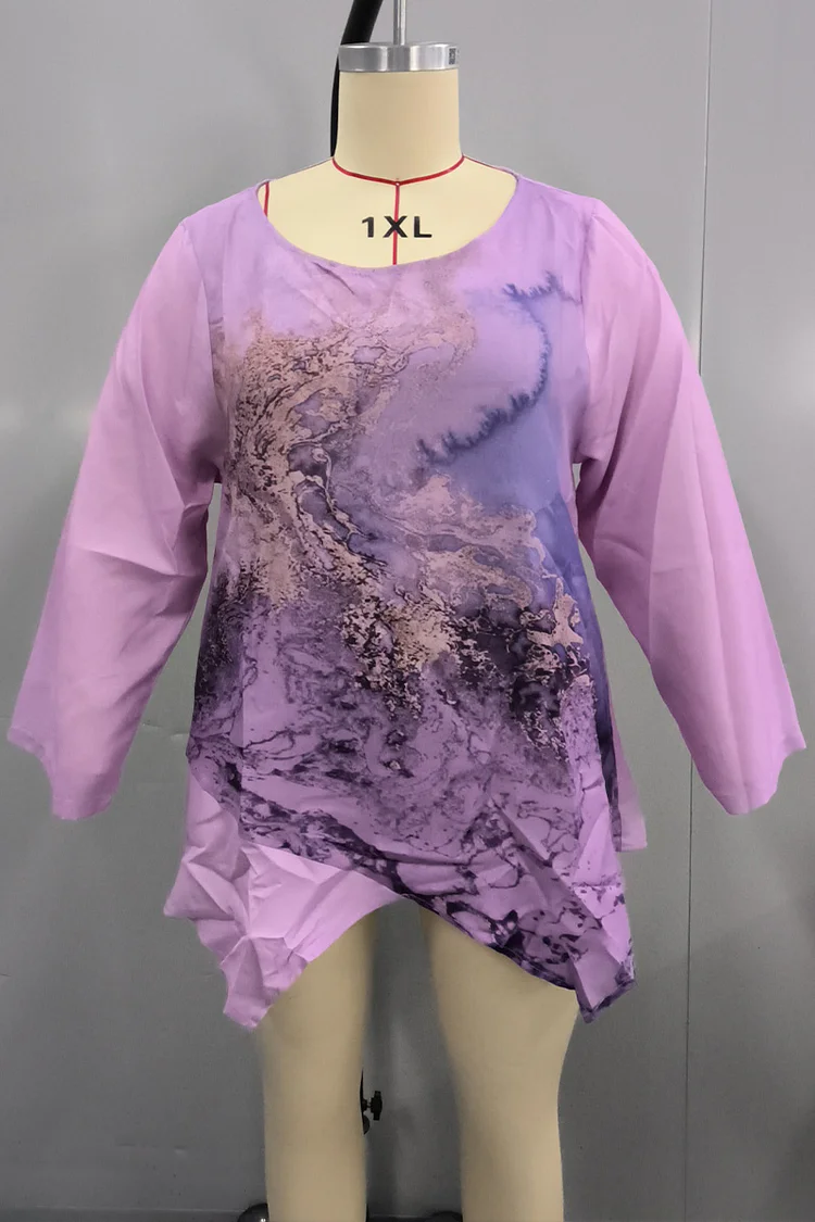 Plus Size Linen Boat Neck Asymmetrical Hem Long Sleeve Casual Blouses  Flycurvy [product_label]
