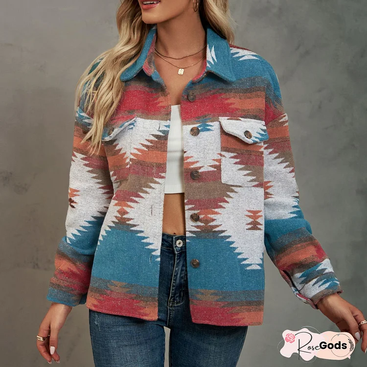 Casual Tribal Floral-Print Shift Knit Coat