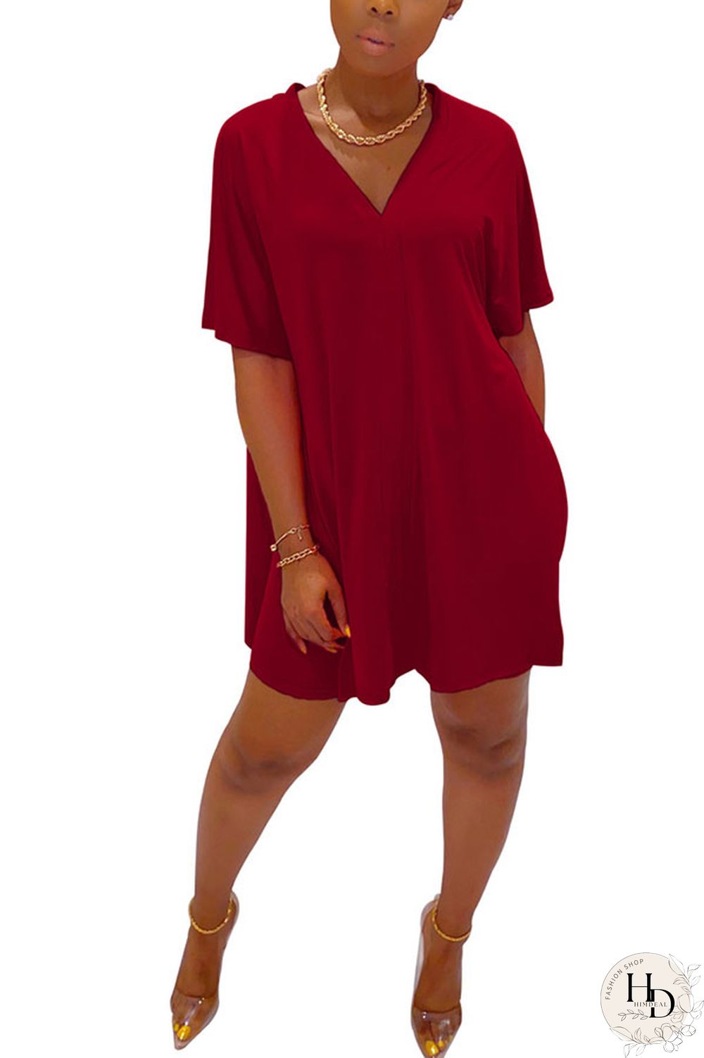 Coffee Fashion Street Solid Two Piece Suits Straight Short Sleeve Two Pieces