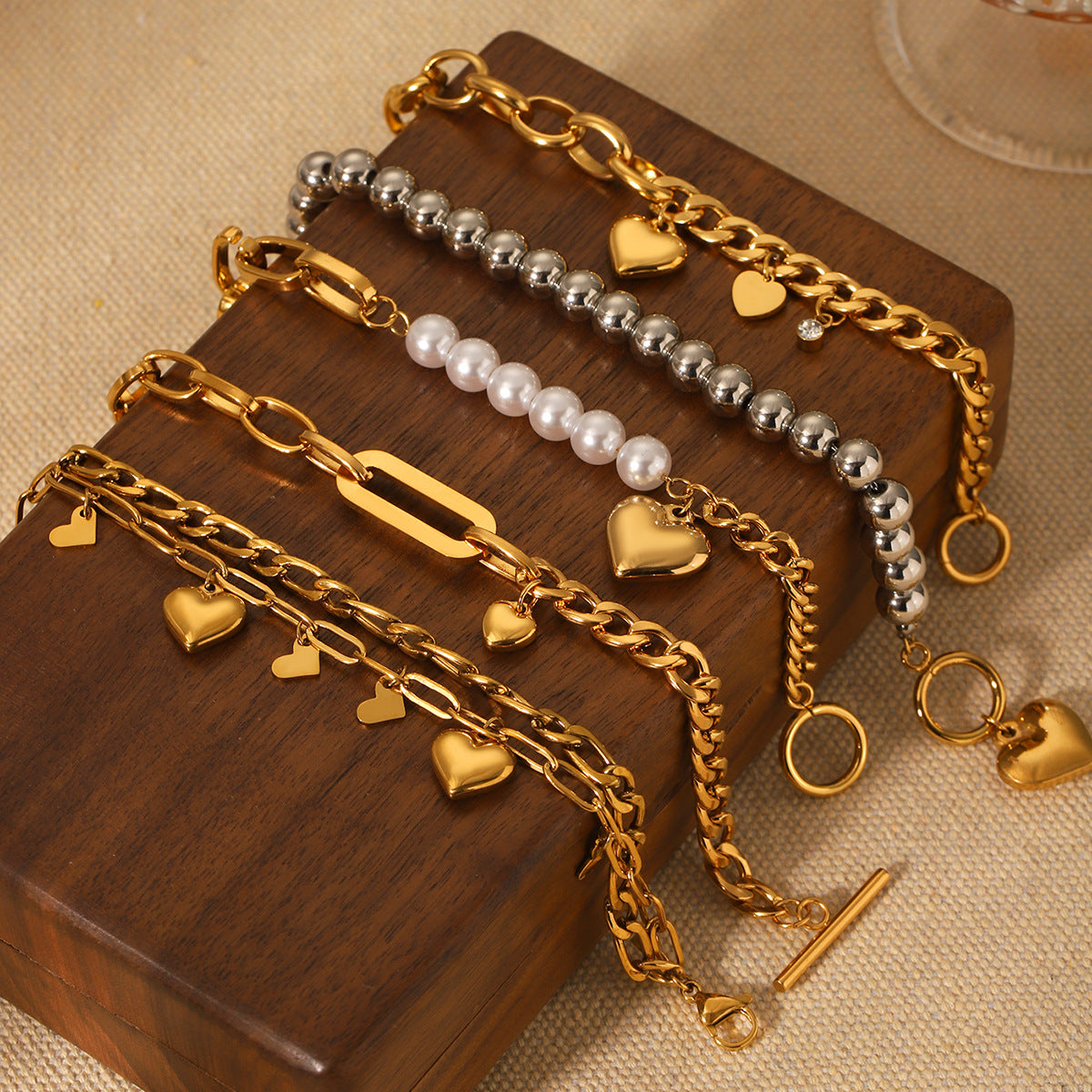 Stainless Steel Bracelet Ot Buckle Love Pearl Bracelet Female Titanium Steel Jewelry