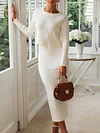 Knitted Cotton Split-Back Long Sleeves Sweater Dresses