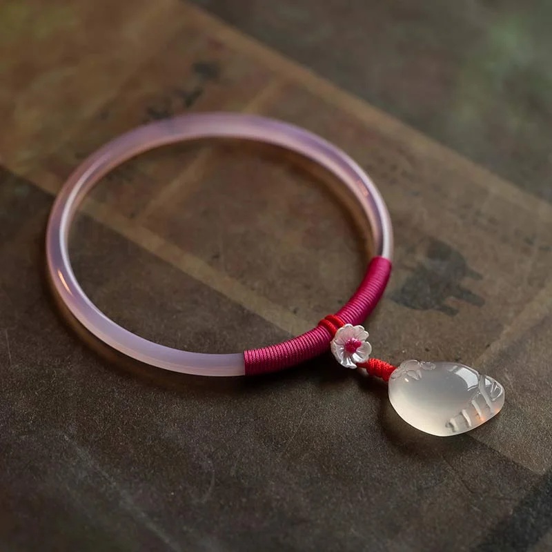 Natural Chalcedony Green Aventurine Lotus Bell Blessing Bracelet Bangle