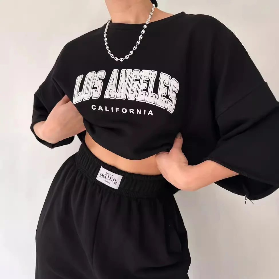 Nigikala Nigikala New Women's Casual Casual Commuting Print Short-Sleeved Trousers Two Sets