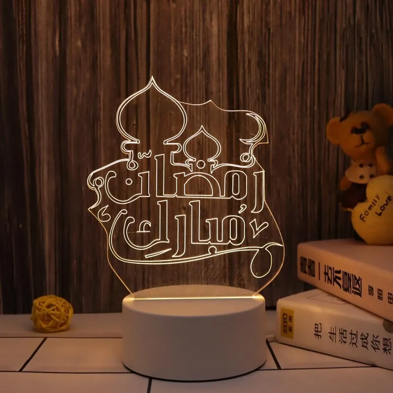 2022 Ramandan Decoration LED Night Light EID Mubarak Moon Acrylic Table Lamp Islam Muslim Party Decor for Home Eid Al Adha Gifts