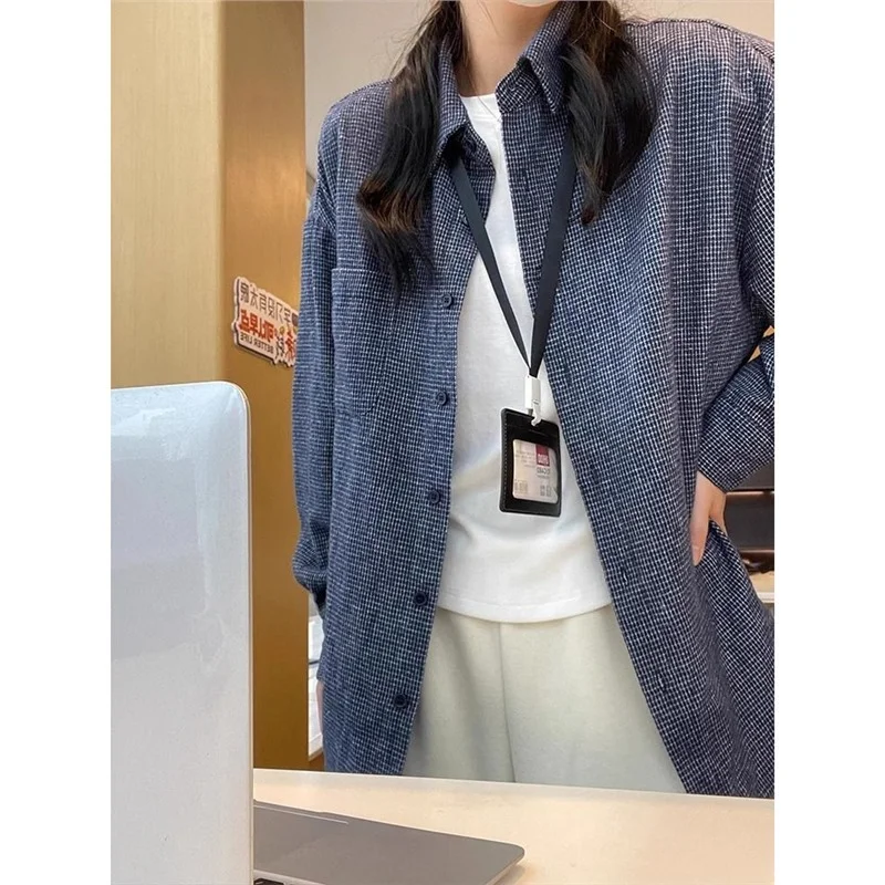 Athvotar Athvotar Lattice Grinding Hair This Shirt Jacket Woman 2025 Spring And Autumn Lazy Wind Loose Feeling Loose Bottom Long-Sleeved Shirt