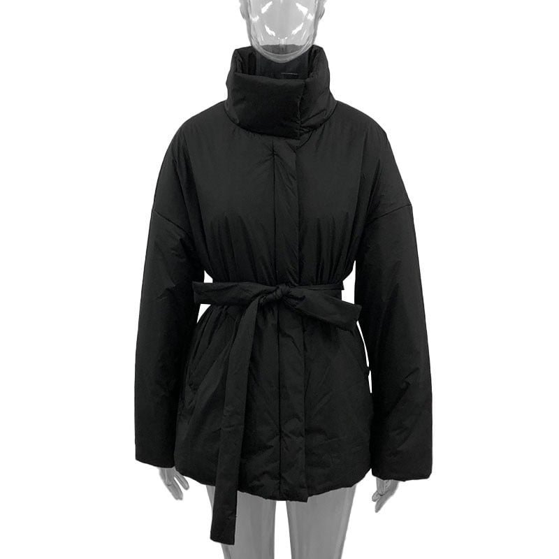 Women's Winter Jacket Casual Collected Waisted Female Parkas Elegant Women Fashion Simple Coats Women Stand Collar Jacket Ladies