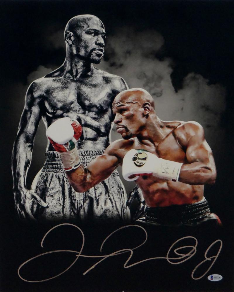 Floyd Mayweather Signed 16x20 Double Image White Gloves Photo Poster painting- Beckett Auth