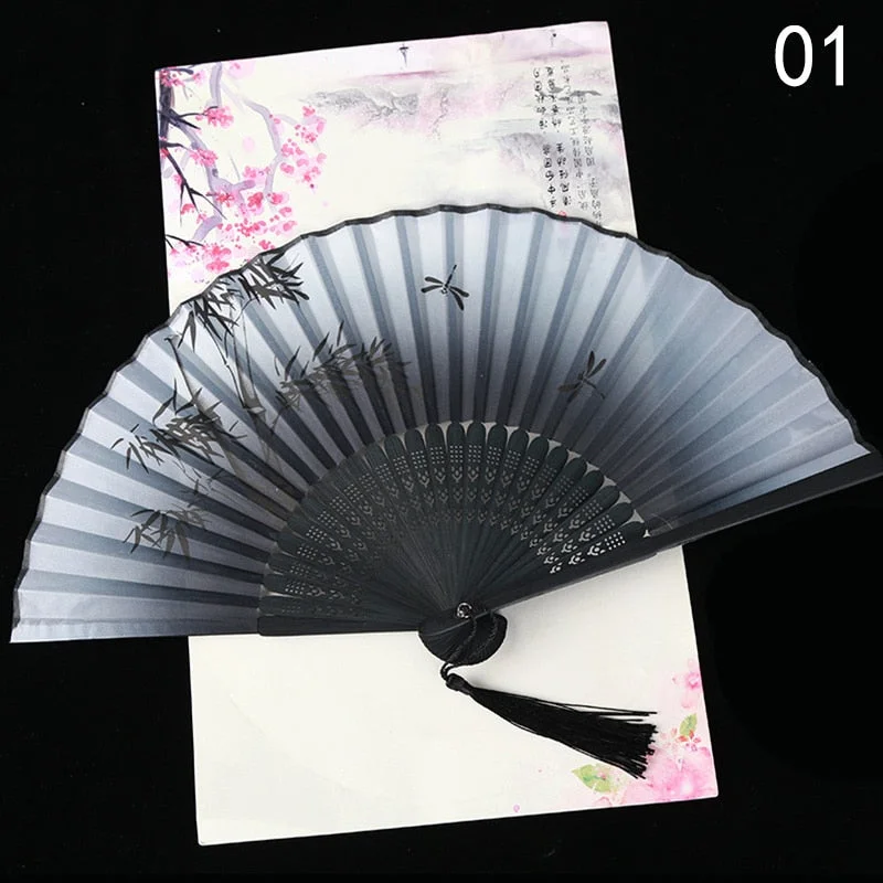 Vintage Style Silk Folding Fan Chinese Japanese Pattern Art Craft Gift Home Decoration Ornaments Dance Hand Fan
