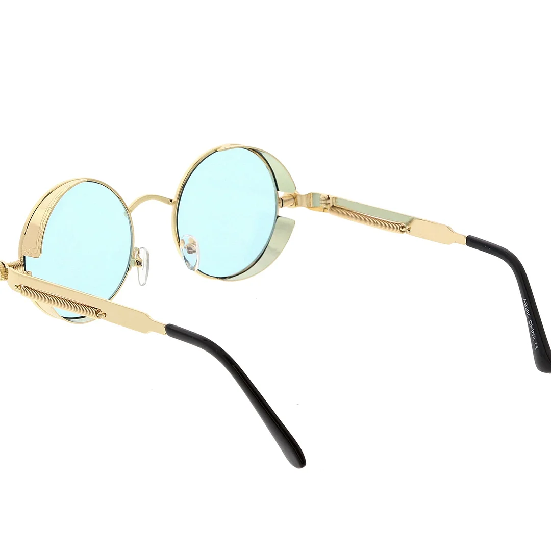 Steampunk Metal Round glasses With Metal Side Cover Flat Lens 42mm