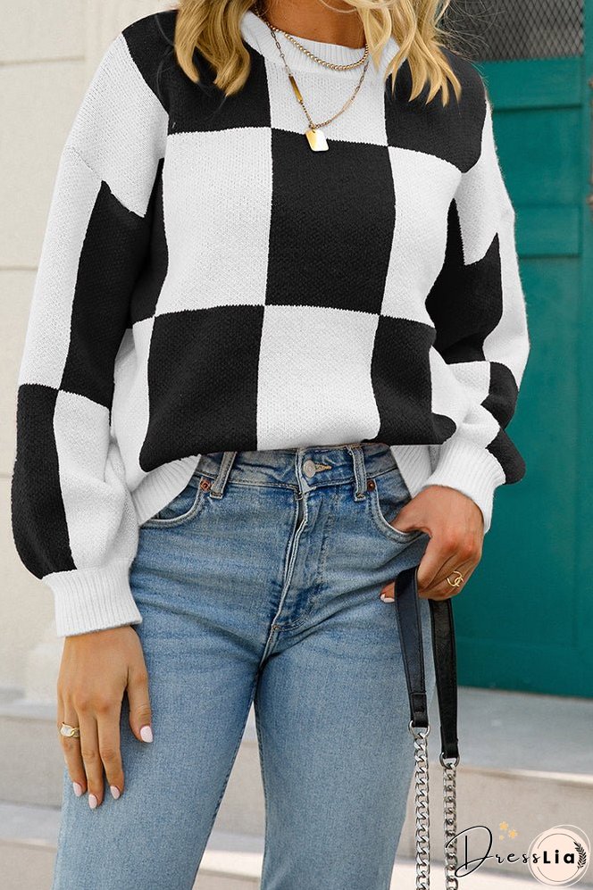 Checked Plaid Knit Pullover Sweater