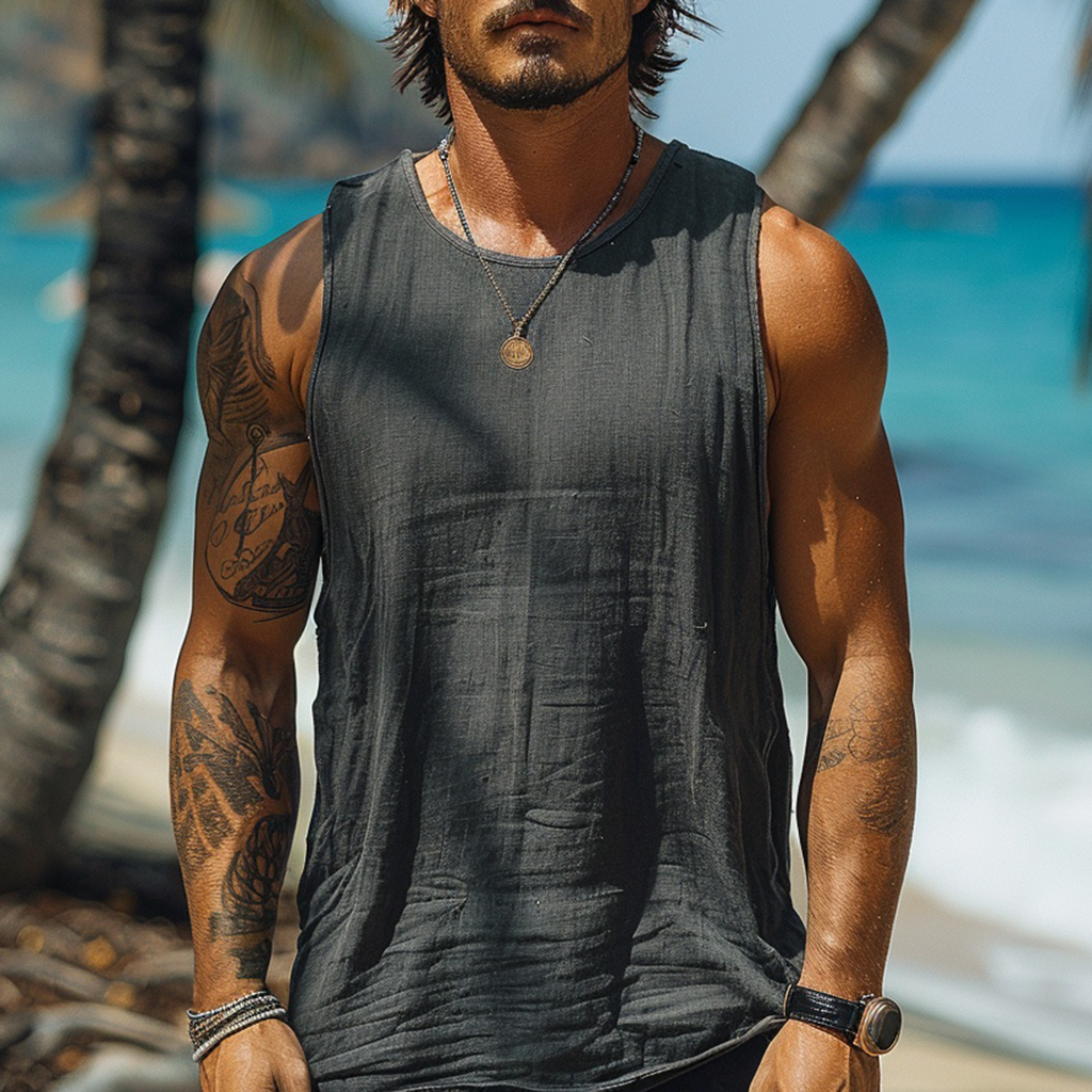 Men's Casual Vintage Linen Vest / TECHWEAR CLUB / Techwear