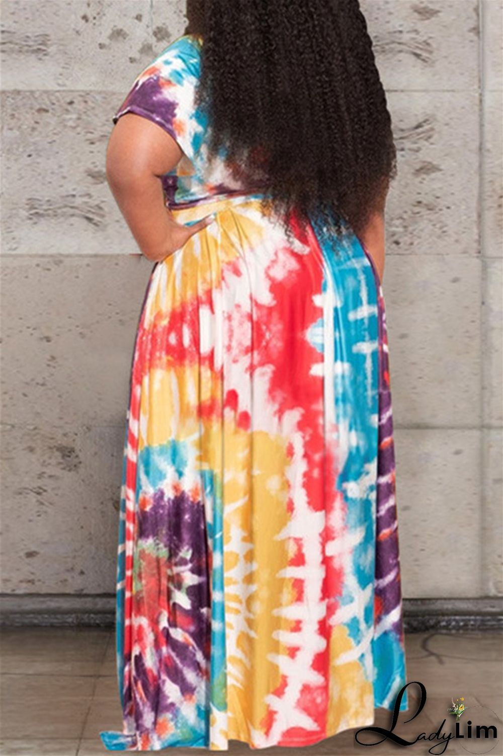 Earth Yellow Fashion Casual Print Bandage V Neck Plus Size Two Pieces