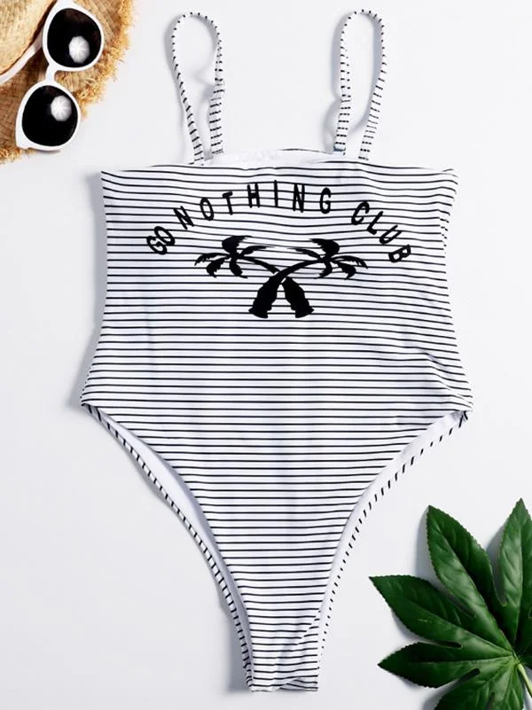 Striped Backless One-Piece Swimsuit