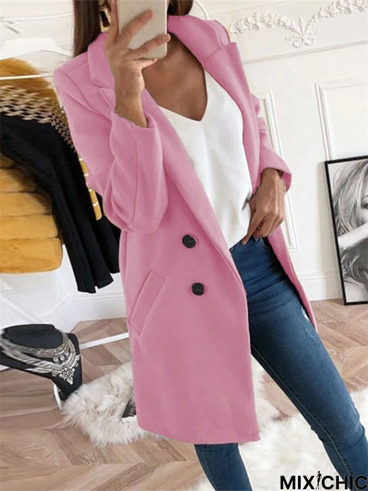 Casual Suit Collar Women's Solid Color Coat