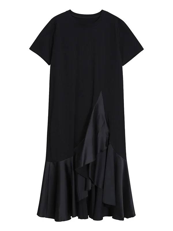 Original Irregularity Split-Joint Falbala Round-Neck Shirt Dress