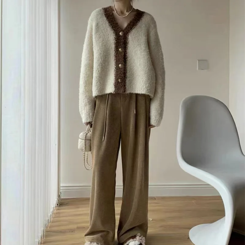 Churchf Churchf Small Fragrant Wind Winter New Female Bump Color V-Neck Loose Long-Sleeved Single Breasted Sweater Jacket Coat Tide