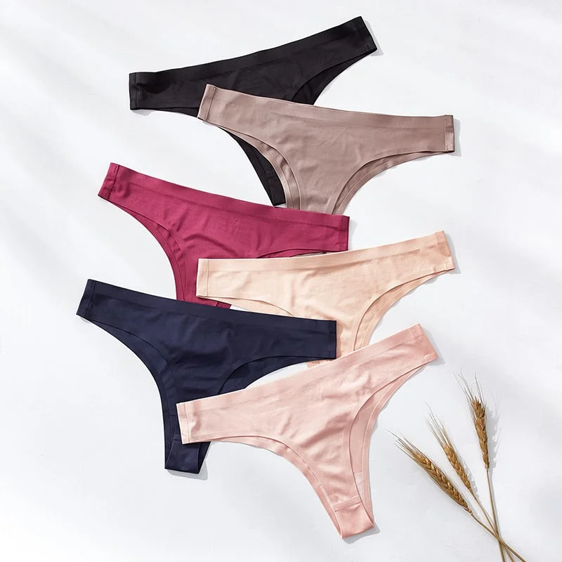 BANNIROU 1pcs Sexy Sports Underwear Woman Seamless Panties Female T-back Solid Soft G-string Ice Silk Thong For Woman Underwear
