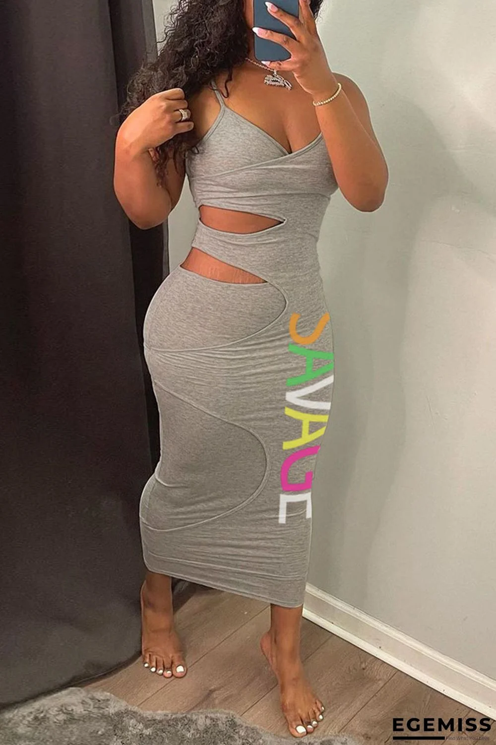 Gray White Sexy Solid Hollowed Out Patchwork Spaghetti Strap One Step Skirt Dresses | EGEMISS
