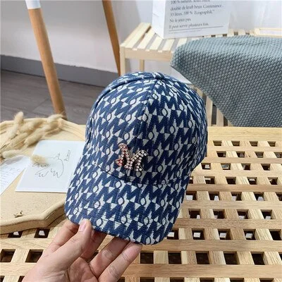 Tide Brand Baseball Cap Ladies Spring and Autumn Korean Version All-matchSun Hat Rhinestone Letter M Printed Peaked Cap