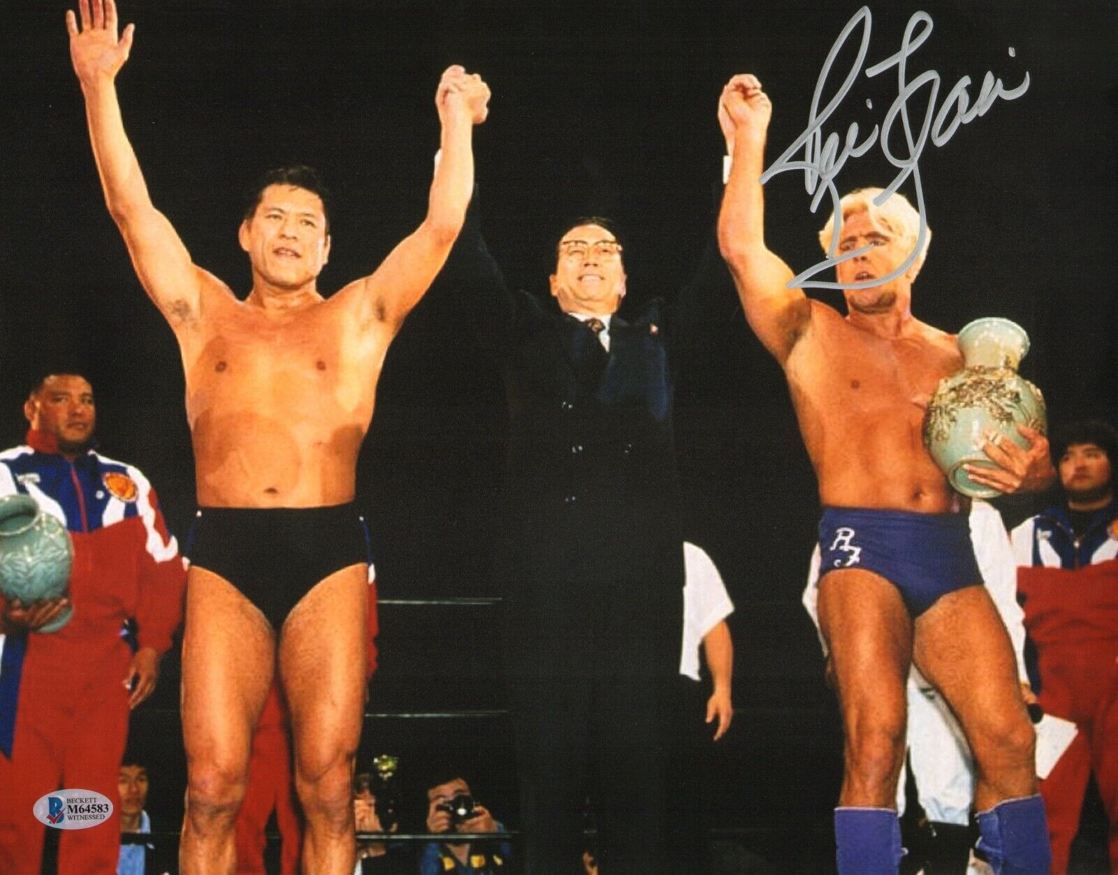 Ric Flair Signed 11x14 Photo Poster painting BAS Beckett COA WWE WCW North Korea w Antonio Inoki