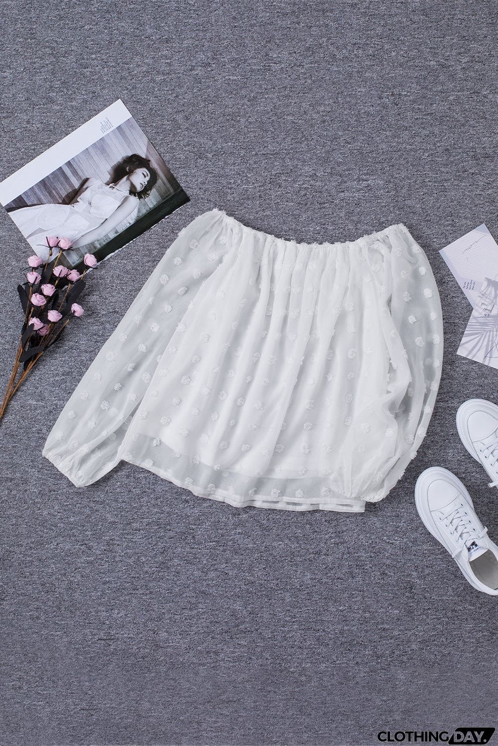 Off Shoulder Swiss Dot Blouse