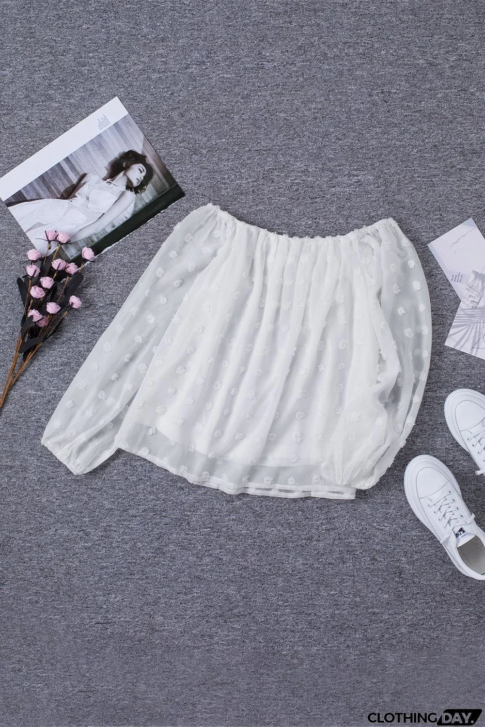 Off Shoulder Swiss Dot Blouse