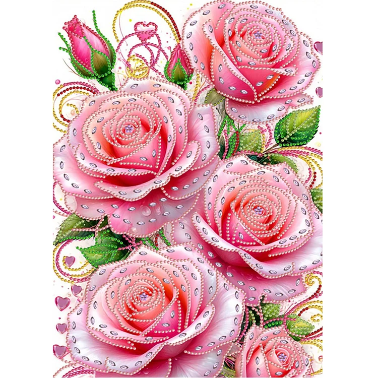 Pink Flowers 30*40cm (Canvas) Special Shaped Drill Diamond Painting gbfke