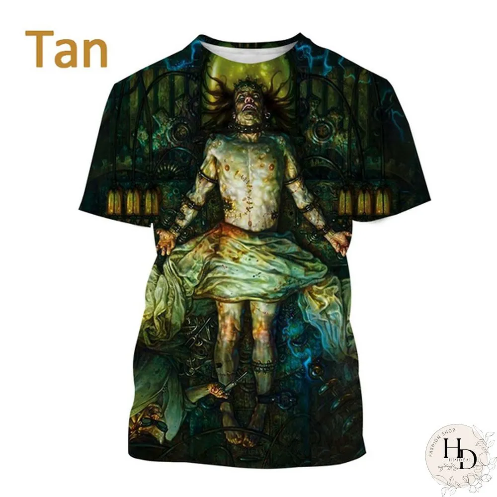 Frankenstein Short-Sleeved Shirt Mens Casual Fashion Horror Movie Harajuku Streetwear Top